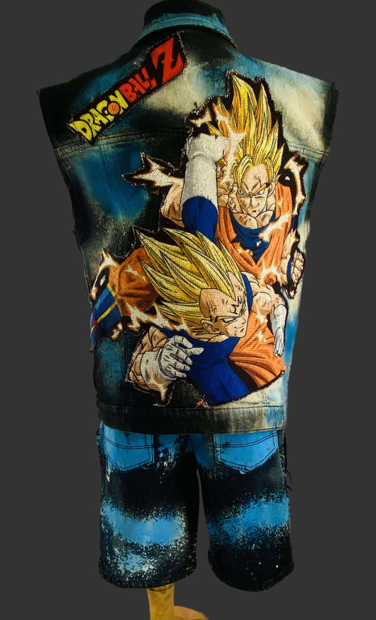 Custom Denim set with destress polyester patches