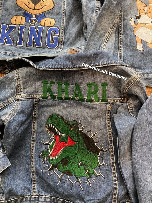 Custom Kids’ Denim Jacket with Embroidered Back Design and Name